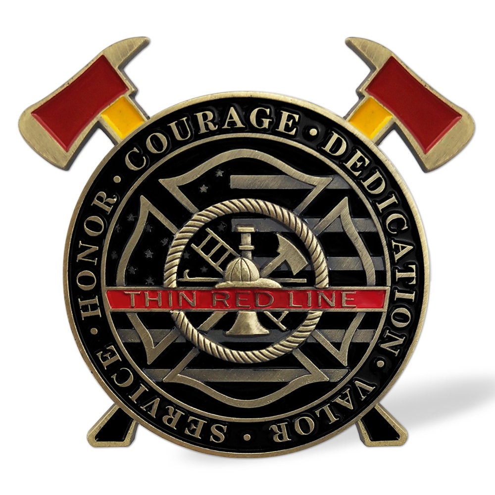 Firefighter A Thin Red Line Hero Challenge Coin FD Cross Axe Gift Collectible/gift for Him for father decowoodo