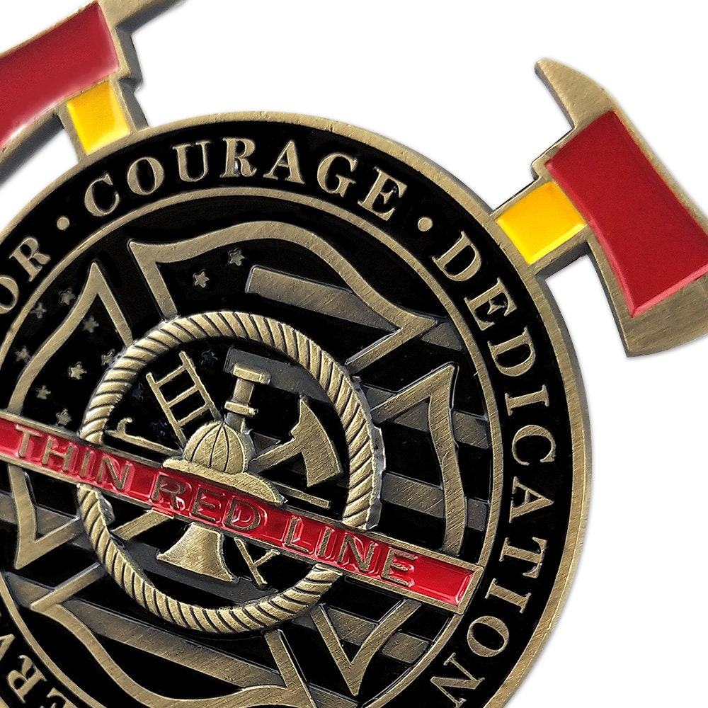 Firefighter A Thin Red Line Hero Challenge Coin FD Cross Axe Gift Collectible/gift for Him for father decowoodo