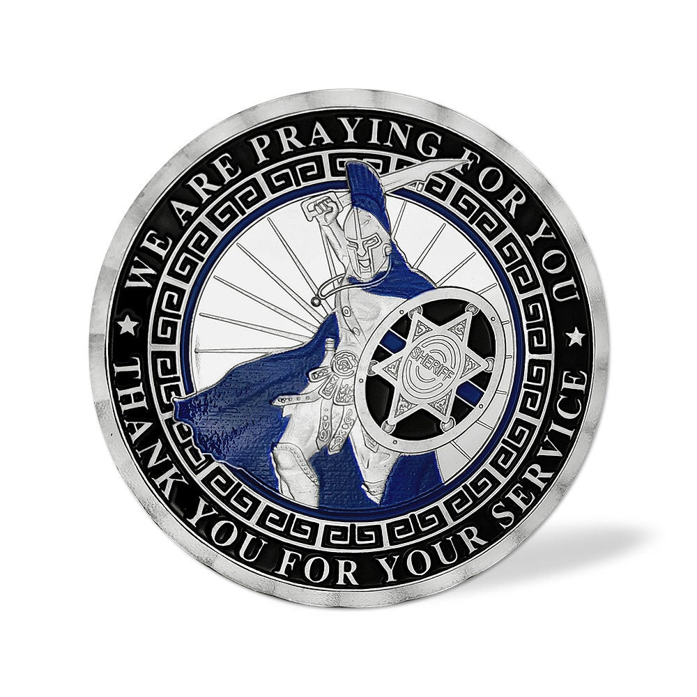 Deputy Sheriff Prayer Challenge Coin Law Enforcement Blue Lives Matter Spartan Warrior Badge/gift for Him for father decowoodo