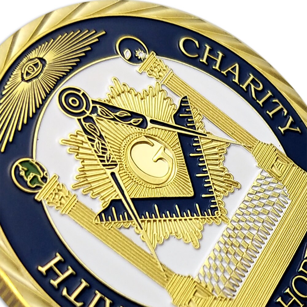 Masonic Challenge Coin White Compass & Square Solomon Temple Featured/gift for Him for father decowoodo