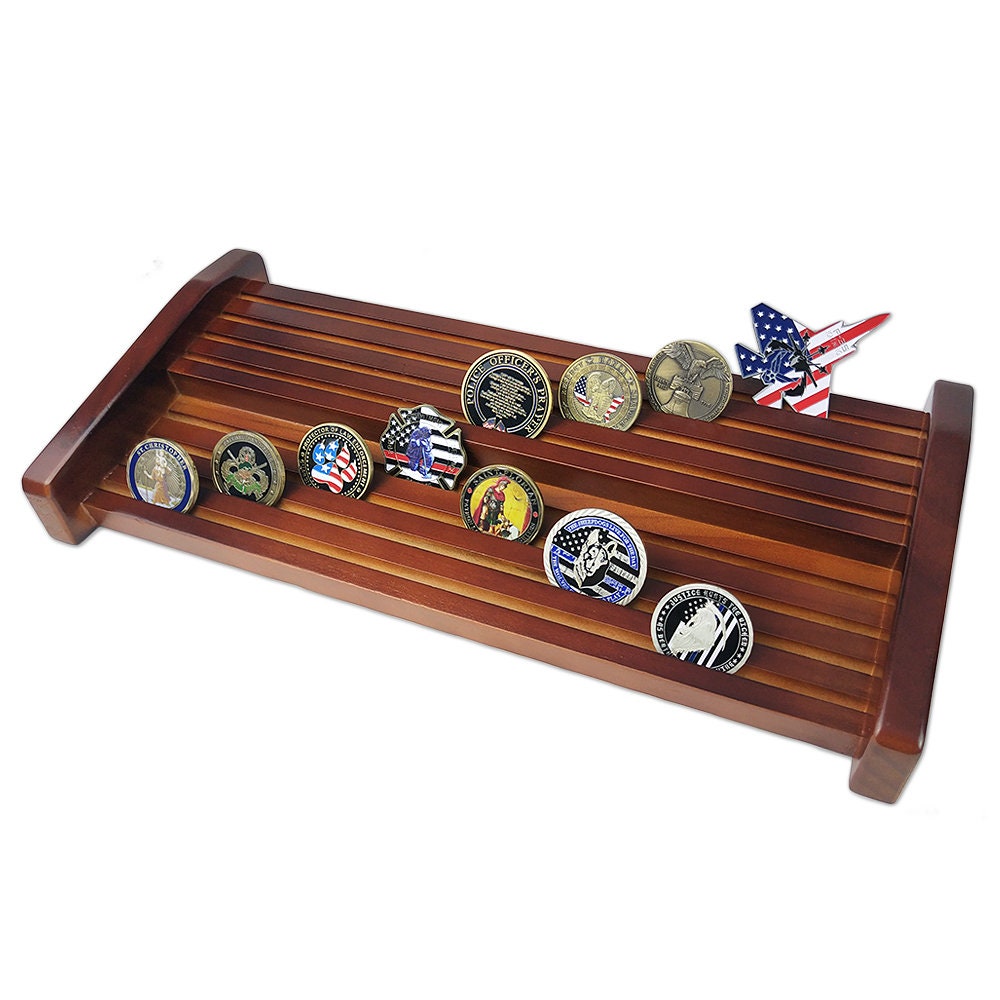 16" Challenge Coin Display Stand 2/3 Tiers 8 Rows Collectible Holder Level Design/gift for Him for father decowoodo