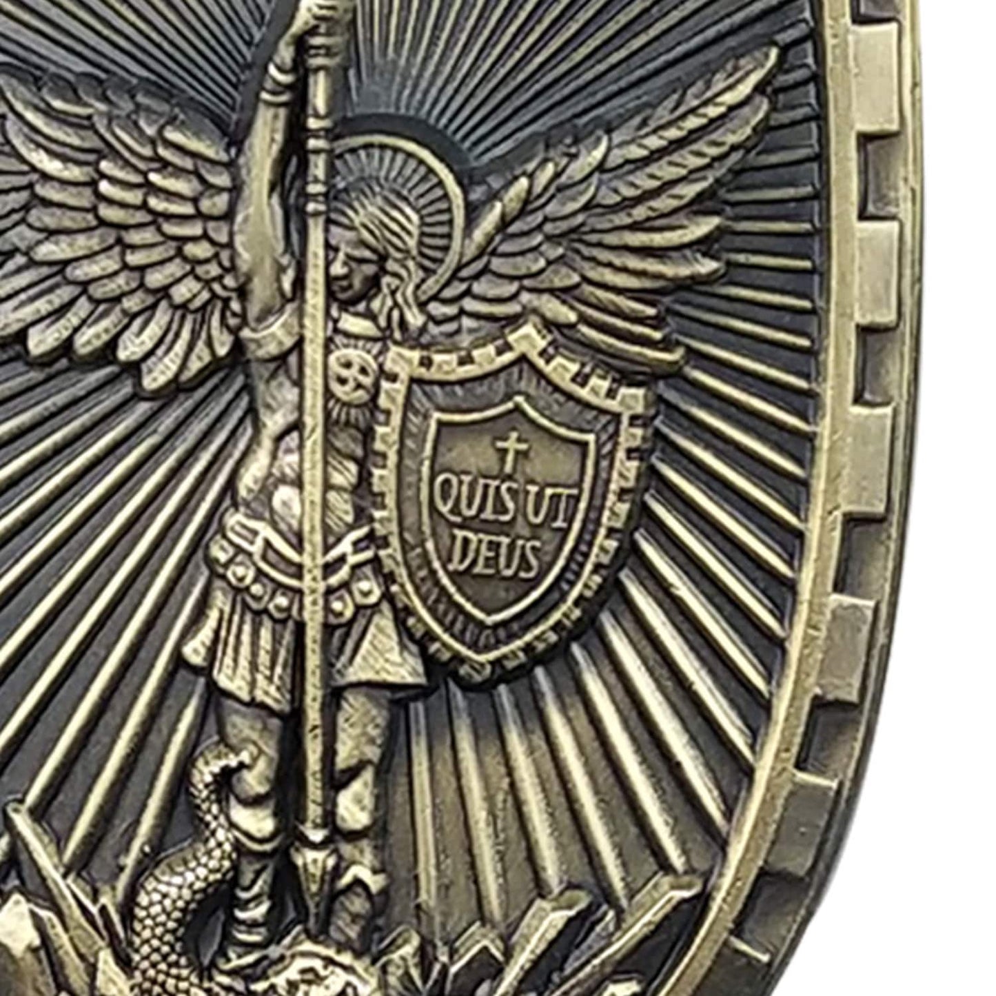 St Michael Patron Saint Challenge Coin QUIS UT DEUS Shield Badge Medallion/gift for Him for father decowoodo
