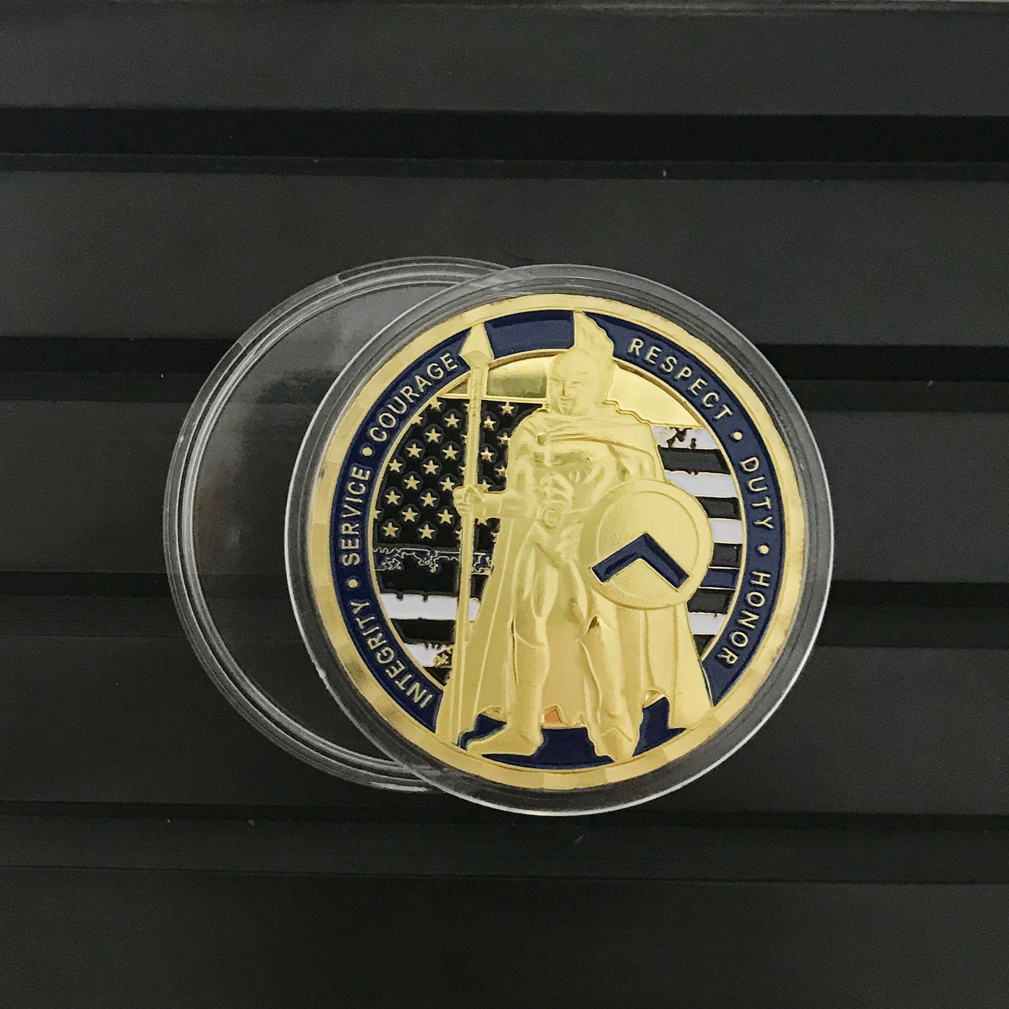 Police Officer Sparta Warrior Challenge Coin A Thin Blue Line Serve & Protect Thin Blue Line Serve Protect DecoWoodo
