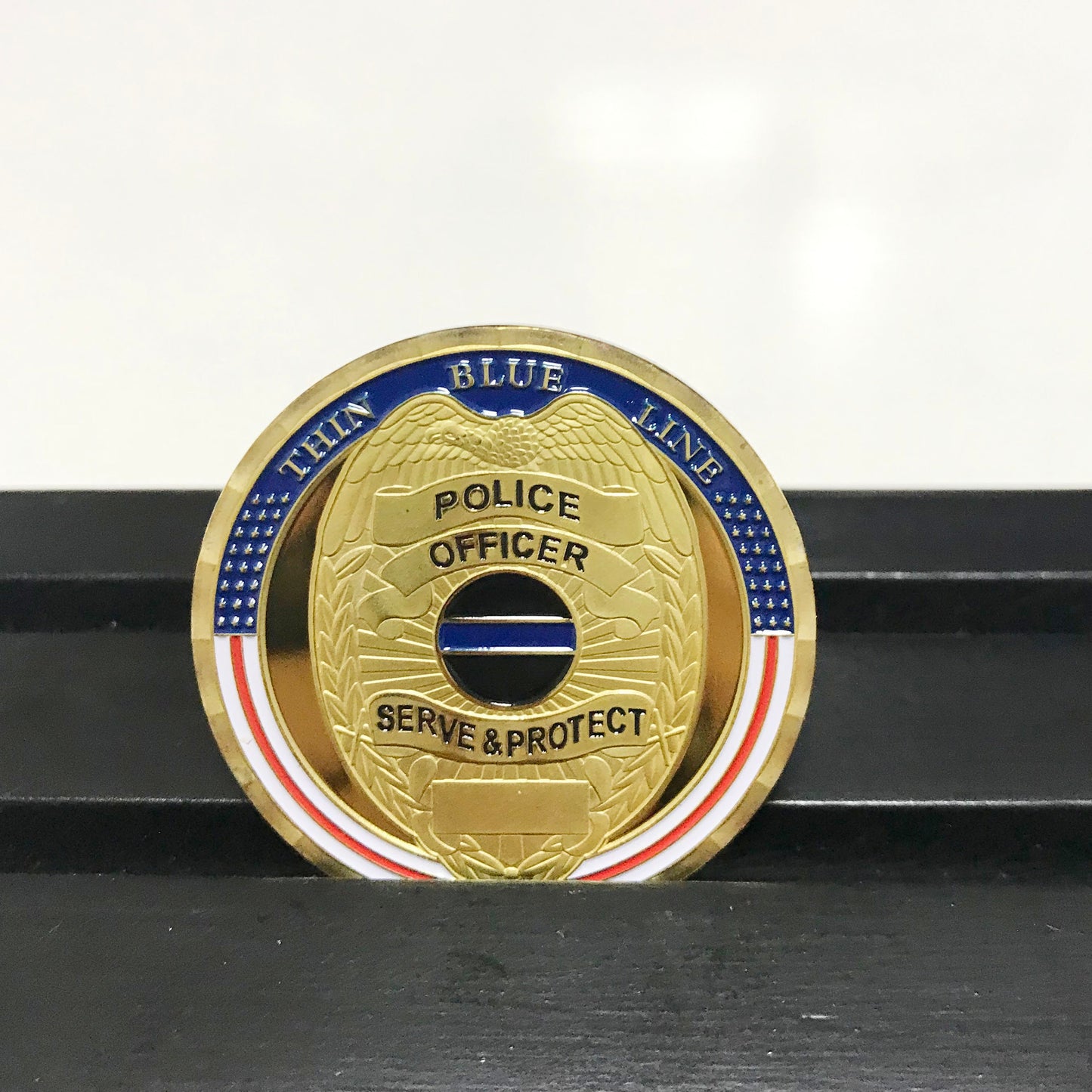 Police Officer Sparta Warrior Challenge Coin A Thin Blue Line Serve & Protect Thin Blue Line Serve Protect DecoWoodo