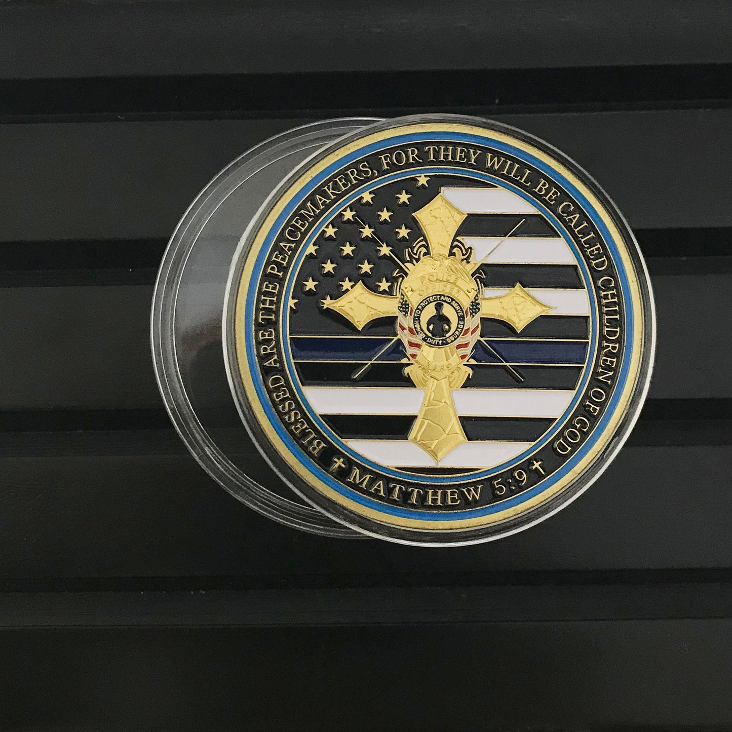 Armor Pray police officer's Cross Challenge Coin Crusader Sword and Shield Life Creed Brotherhood Token with Display gift for him DecoWoodo