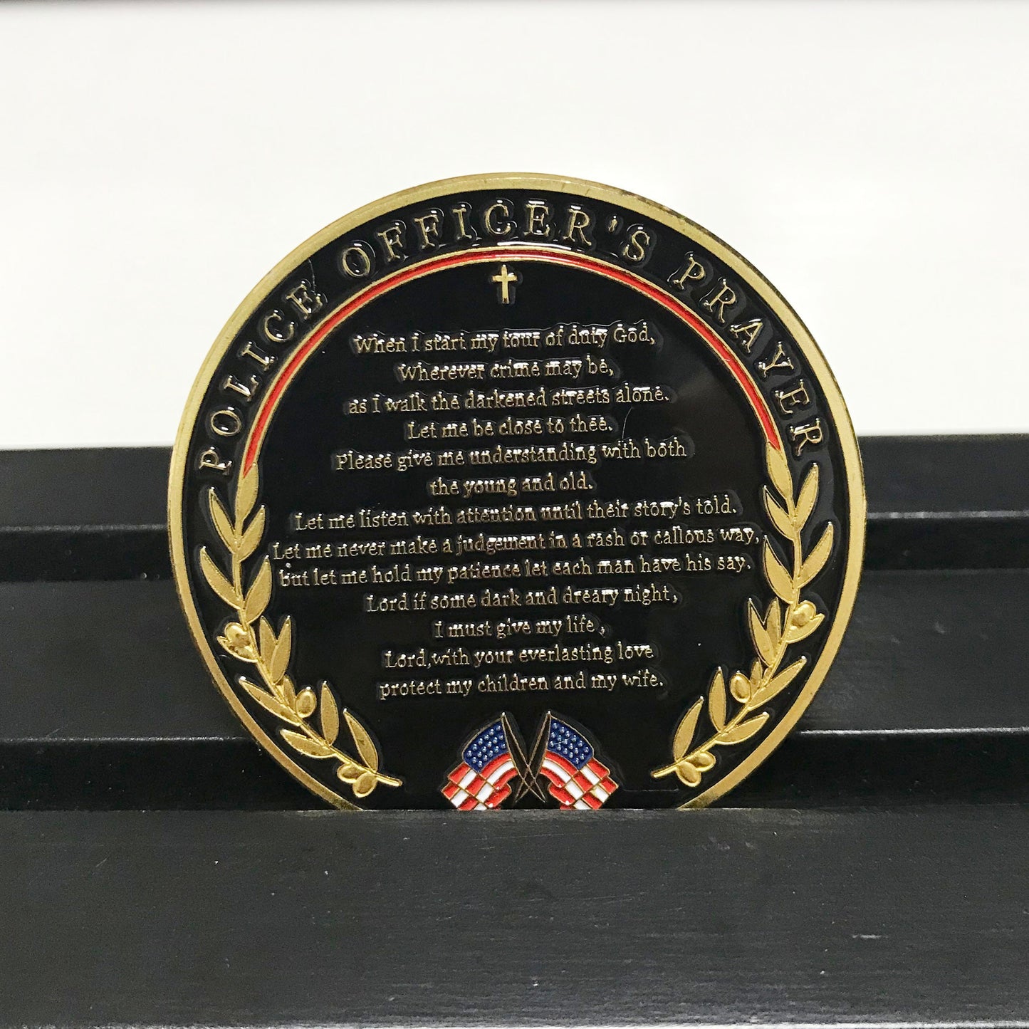 Armor Pray police officer's Cross Challenge Coin Crusader Sword and Shield Life Creed Brotherhood Token with Display gift for him DecoWoodo