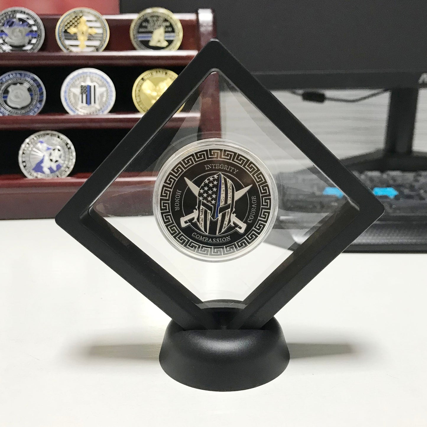Police Thin Blue Line Prayer Challenge Coin Law Enforcement Blue Lives Matter Police Helmet Pray Gift for Him/ Her/Father/Husband DecoWoodo