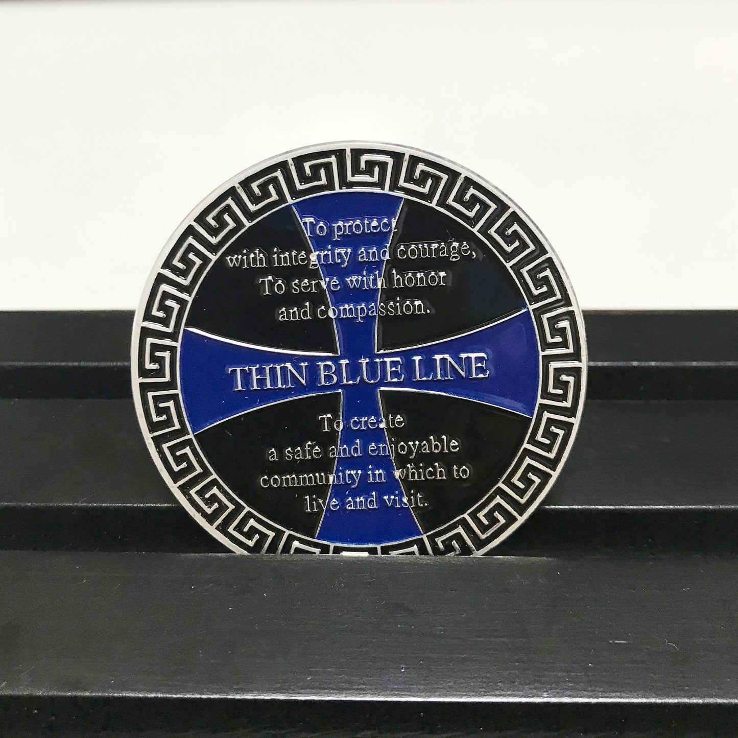 Police Thin Blue Line Prayer Challenge Coin Law Enforcement Blue Lives Matter Police Helmet Pray Gift for Him/ Her/Father/Husband DecoWoodo