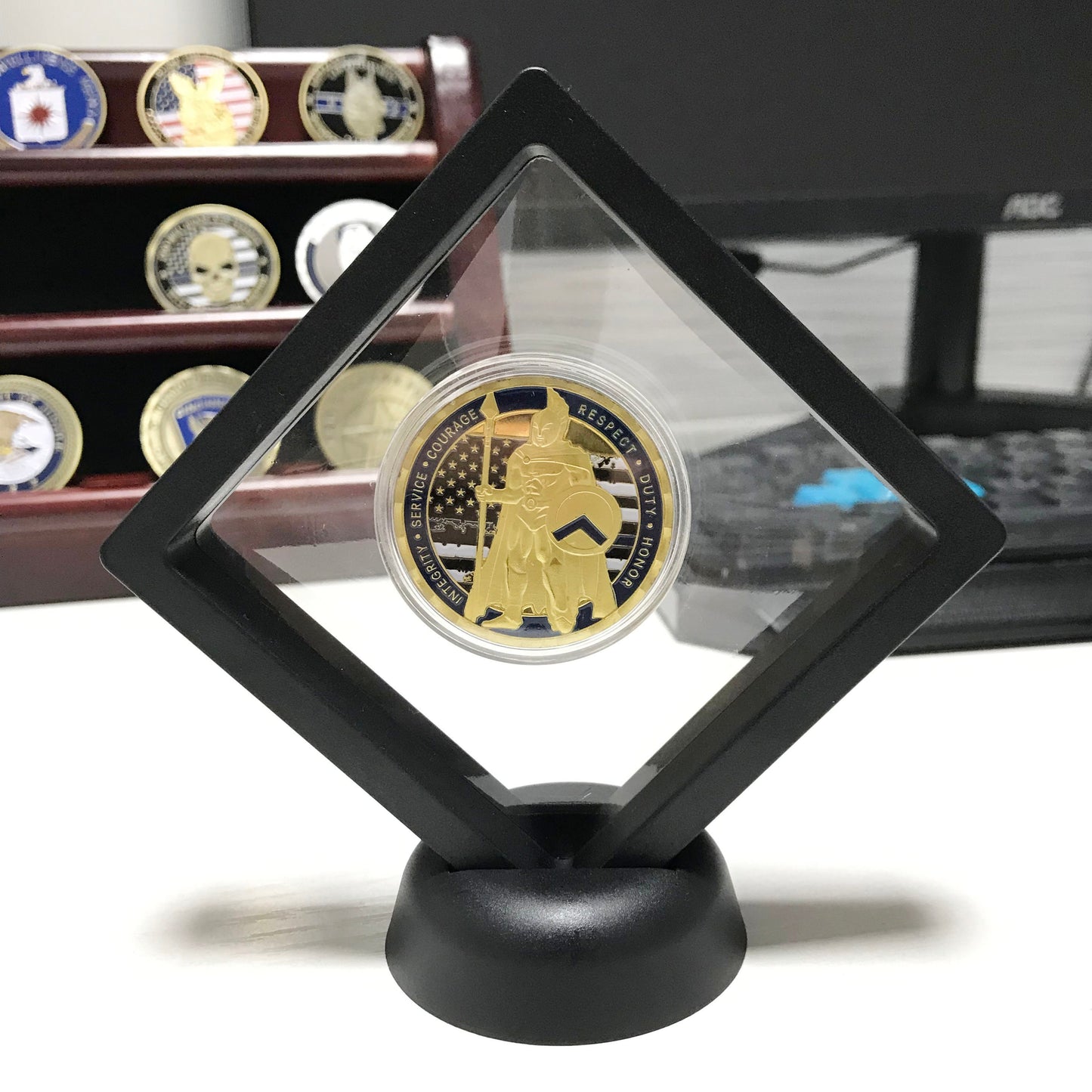 Police Officer Sparta Warrior Challenge Coin A Thin Blue Line Serve & Protect Thin Blue Line Serve Protect DecoWoodo
