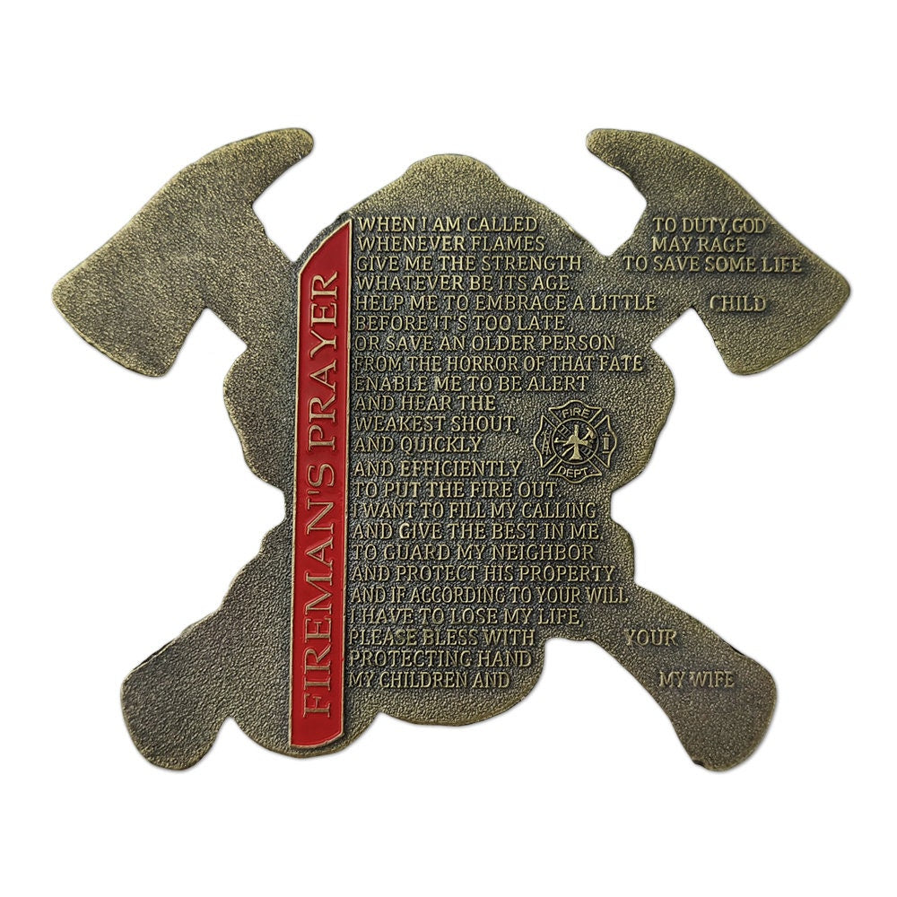 Firefighter Prayer Challenge Coin Cross Fire Axe Helmet Gear Featured/gift for Him for father decowoodo