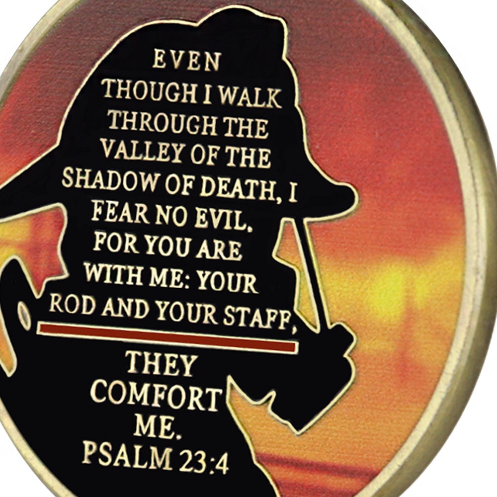 Firefighter Challenge Coin A Thin Red Line Prayer Psalm 23:4 Brotherhood Badge/gift for Him for father decowoodo